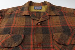VTG Pendleton Board Shirt Men Pure Wool Brown Brick Ombre Collar Loop Medium EUC