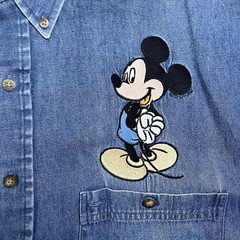 Bill Blass Mickey Denim Shirt Mens X-Large Blue Chambray Button Disney Workwear