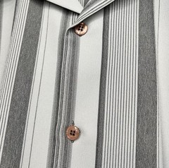 Men’s Large Casual Button Down Short Sleeve Shirt Montique Striped Gray Black