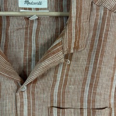 Madewell Shirt Mens XXL Orange Striped Easy Fit 100% Linen Camp Collar Casual