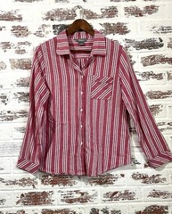 Natural Reflections Striped Button Down Shirt Red White Medium 100% Cotton